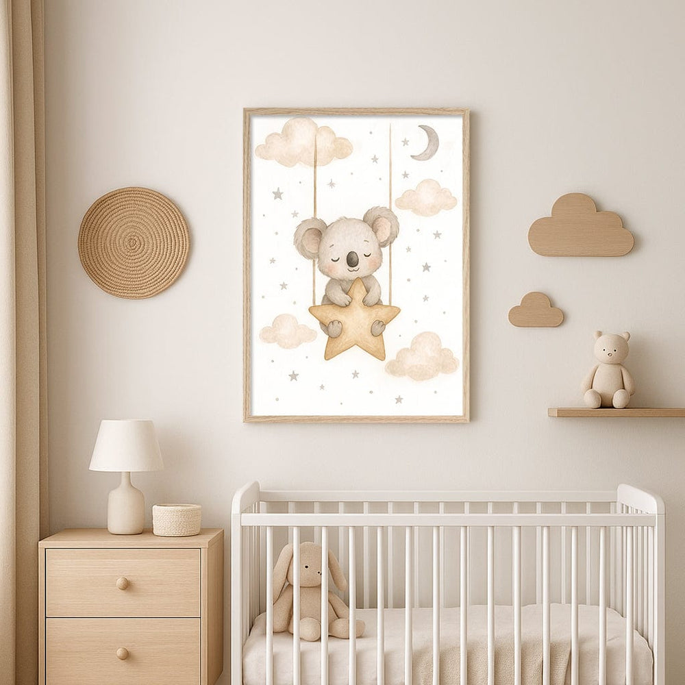 Baby Koala Star Pillow Nursery Wall Art Print from our Australian Made Framed Wall Art, Prints & Posters collection by Profile Products (Australia) Pty Ltd