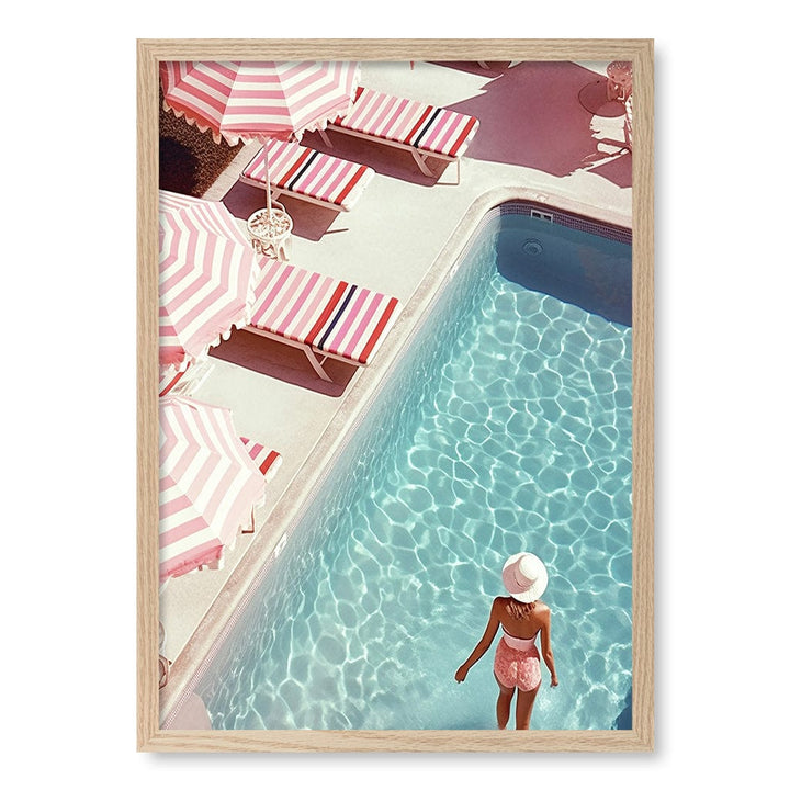 Barbiecore Pool Modern Wall Art Print A4 (21 x 29.7cm) / Natural Oak Frame / No Border from our Australian Made Framed Wall Art, Prints & Posters collection by Profile Products (Australia) Pty Ltd