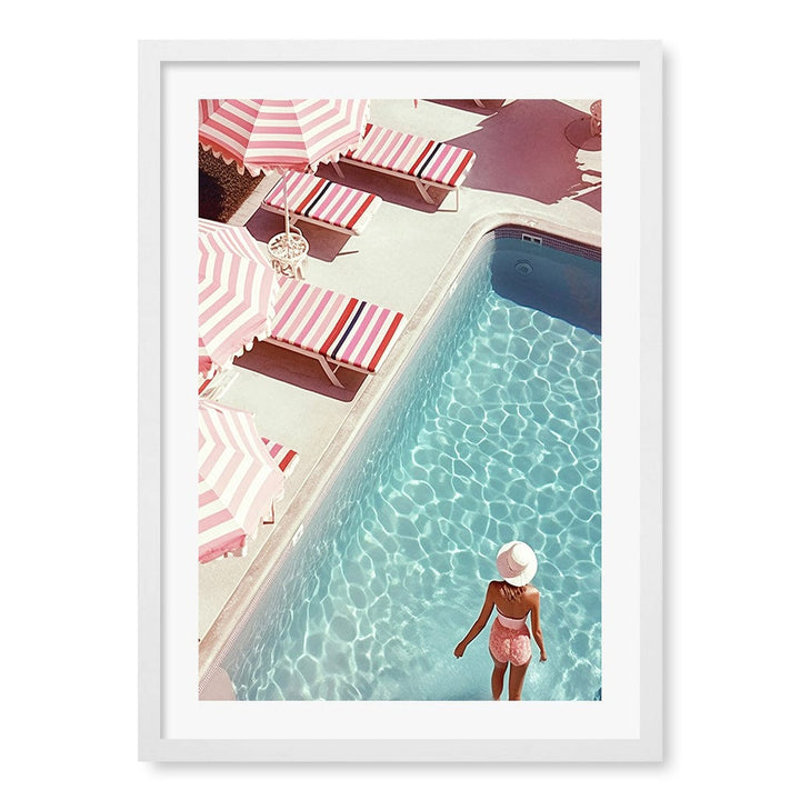 Barbiecore Pool Wall Art Print A2 (42 x 59.4cm) / Matte White Frame / White Border from our Australian Made Wall Art collection by Profile Australia