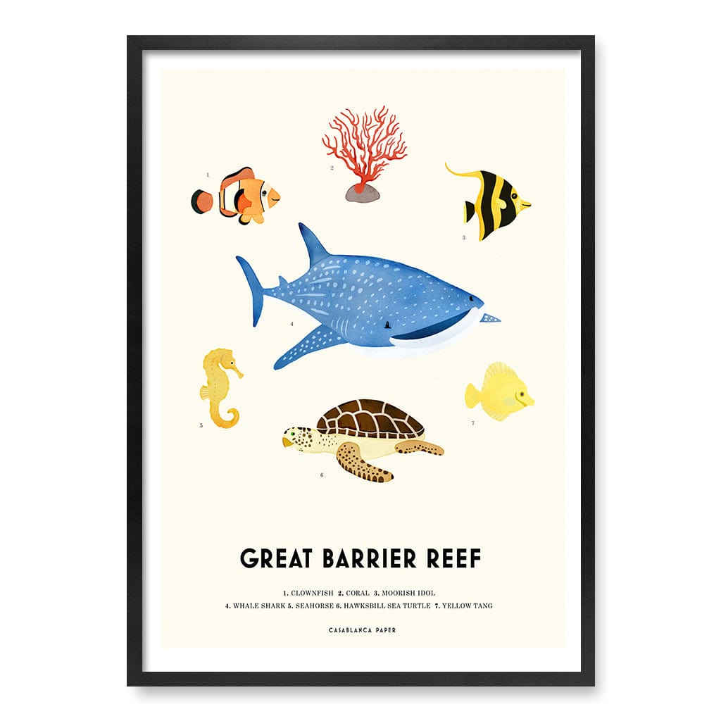 Barrier Reef Sealife Kids Educational Wall Art Print A1 (59.4 x 84.1cm) / Matte Black Frame / No Border from our Australian Made Framed Wall Art, Prints & Posters collection by Profile Products (Australia) Pty Ltd