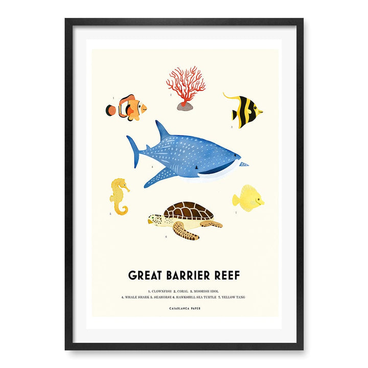 Barrier Reef Sealife Kids Educational Wall Art Print A1 (59.4 x 84.1cm) / Matte Black Frame / White Border from our Australian Made Framed Wall Art, Prints & Posters collection by Profile Products (Australia) Pty Ltd