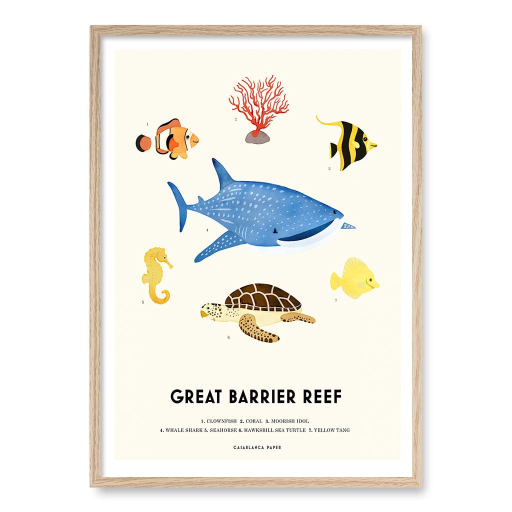 Barrier Reef Sealife Kids Educational Wall Art Print A1 (59.4 x 84.1cm) / Natural Oak Frame / No Border from our Australian Made Framed Wall Art, Prints & Posters collection by Profile Products (Australia) Pty Ltd