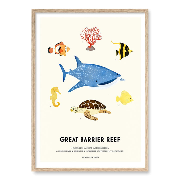 Barrier Reef Sealife Kids Educational Wall Art Print A1 (59.4 x 84.1cm) / Natural Oak Frame / No Border from our Australian Made Framed Wall Art, Prints & Posters collection by Profile Products (Australia) Pty Ltd