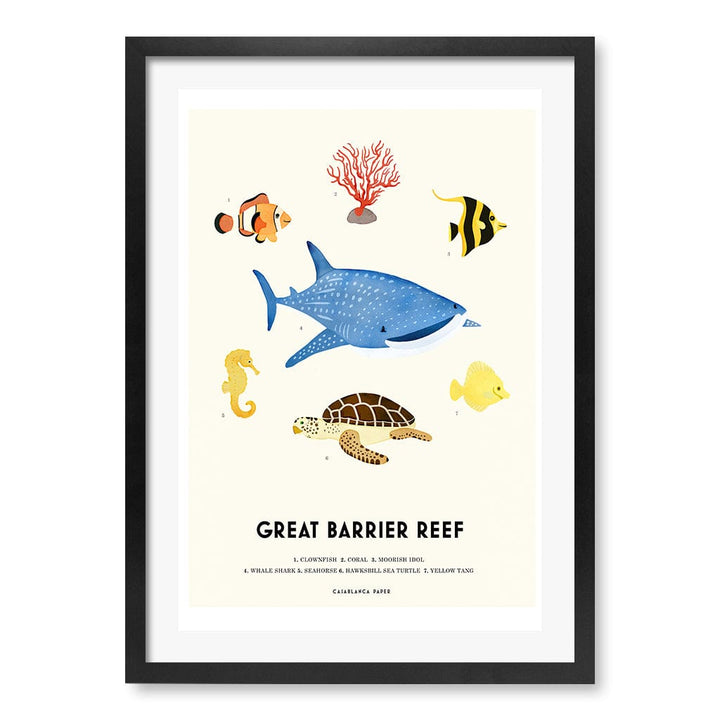 Barrier Reef Sealife Kids Educational Wall Art Print A2 (42 x 59.4cm) / Matte Black Frame / White Border from our Australian Made Framed Wall Art, Prints & Posters collection by Profile Products (Australia) Pty Ltd