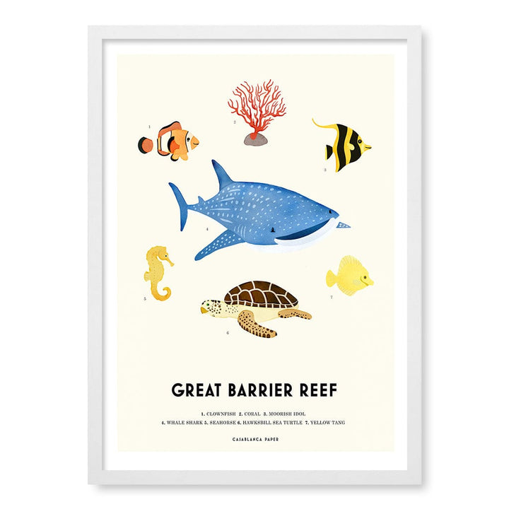 Barrier Reef Sealife Kids Educational Wall Art Print A2 (42 x 59.4cm) / Matte White Frame / No Border from our Australian Made Framed Wall Art, Prints & Posters collection by Profile Products (Australia) Pty Ltd