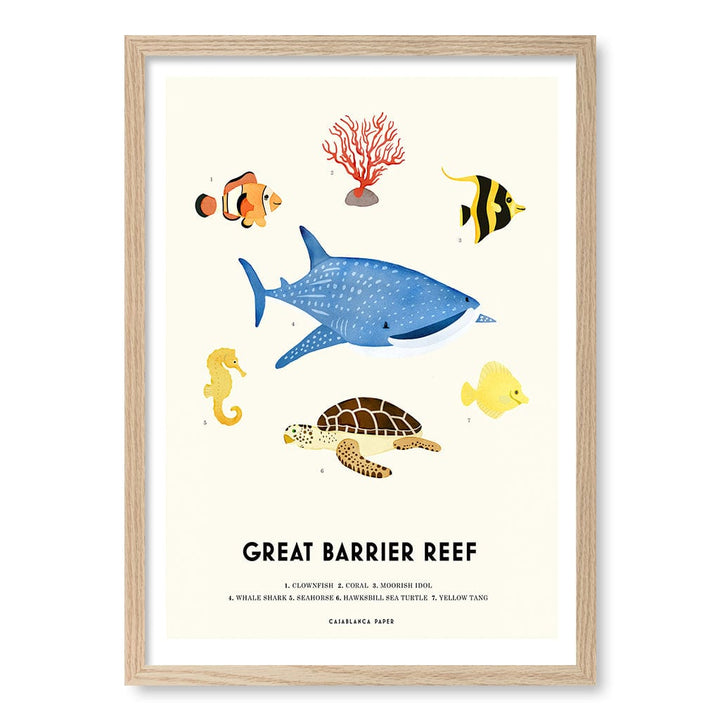 Barrier Reef Sealife Kids Educational Wall Art Print A2 (42 x 59.4cm) / Natural Oak Frame / No Border from our Australian Made Framed Wall Art, Prints & Posters collection by Profile Products (Australia) Pty Ltd