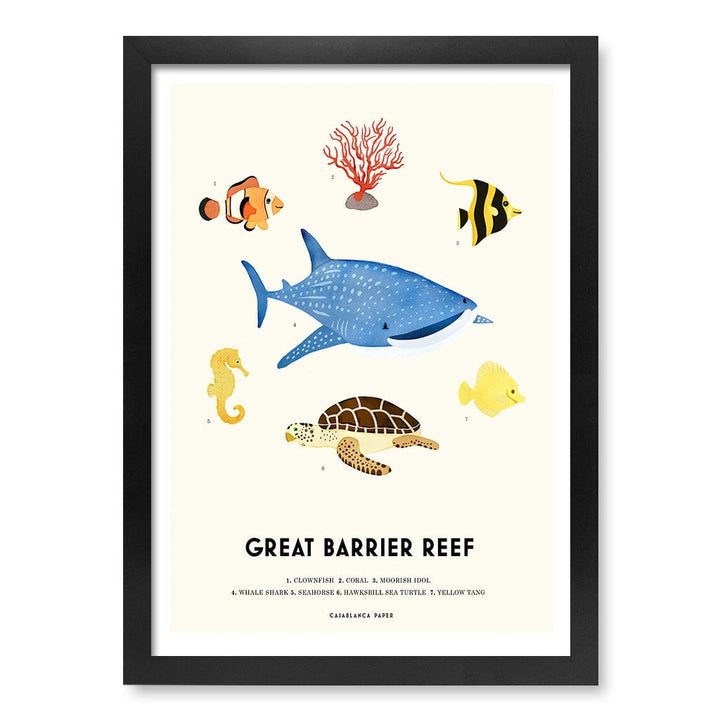 Barrier Reef Sealife Kids Educational Wall Art Print A3 (29.7 x 42cm) / Matte Black Frame / No Border from our Australian Made Framed Wall Art, Prints & Posters collection by Profile Products (Australia) Pty Ltd