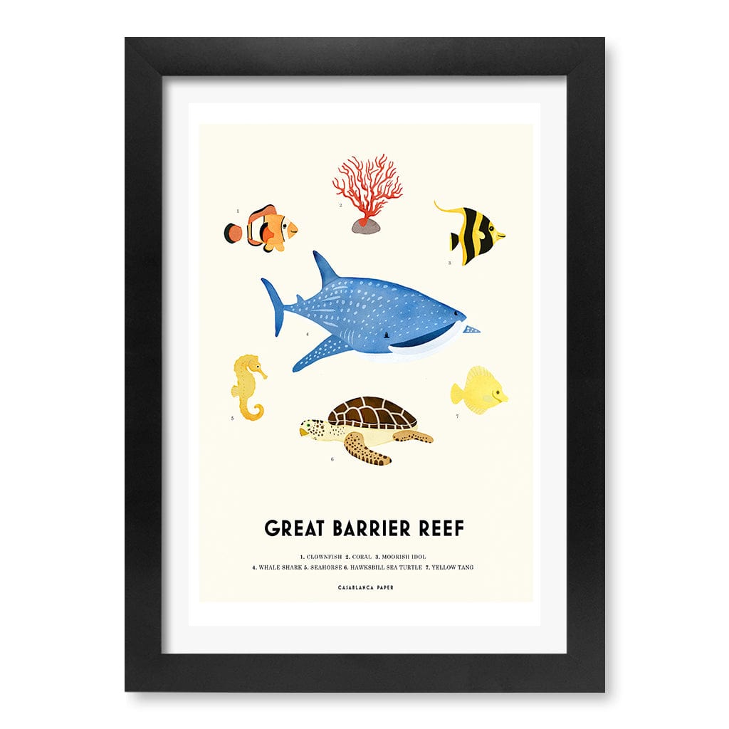 Barrier Reef Sealife Kids Educational Wall Art Print A4 (21 x 29.7cm) / Matte Black Frame / White Border from our Australian Made Framed Wall Art, Prints & Posters collection by Profile Products (Australia) Pty Ltd