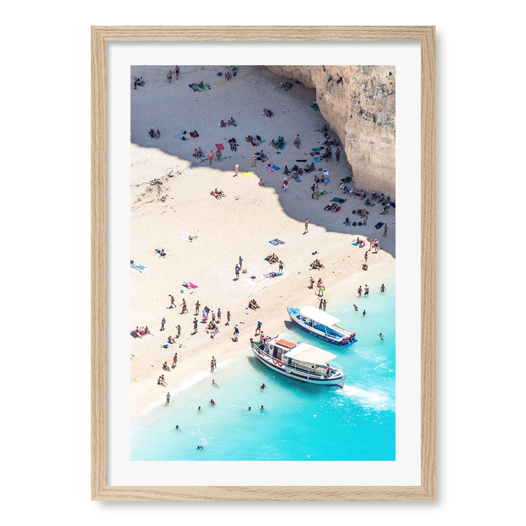 Beach Boat Visit Wall Art Print A2 (42 x 59.4cm) / Natural Oak Frame / White Border from our Australian Made Framed Wall Art, Prints & Posters collection by Profile Products (Australia) Pty Ltd