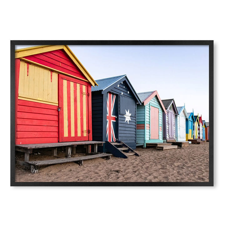 Beach Boxes Wall Art Print A1 (59.4 x 84.1cm) / Matte Black Frame / No Border from our Australian Made Framed Wall Art, Prints & Posters collection by Profile Products (Australia) Pty Ltd
