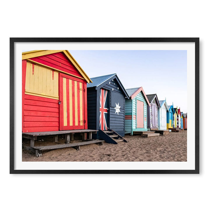Beach Boxes Wall Art Print A1 (59.4 x 84.1cm) / Matte Black Frame / White Border from our Australian Made Framed Wall Art, Prints & Posters collection by Profile Products (Australia) Pty Ltd