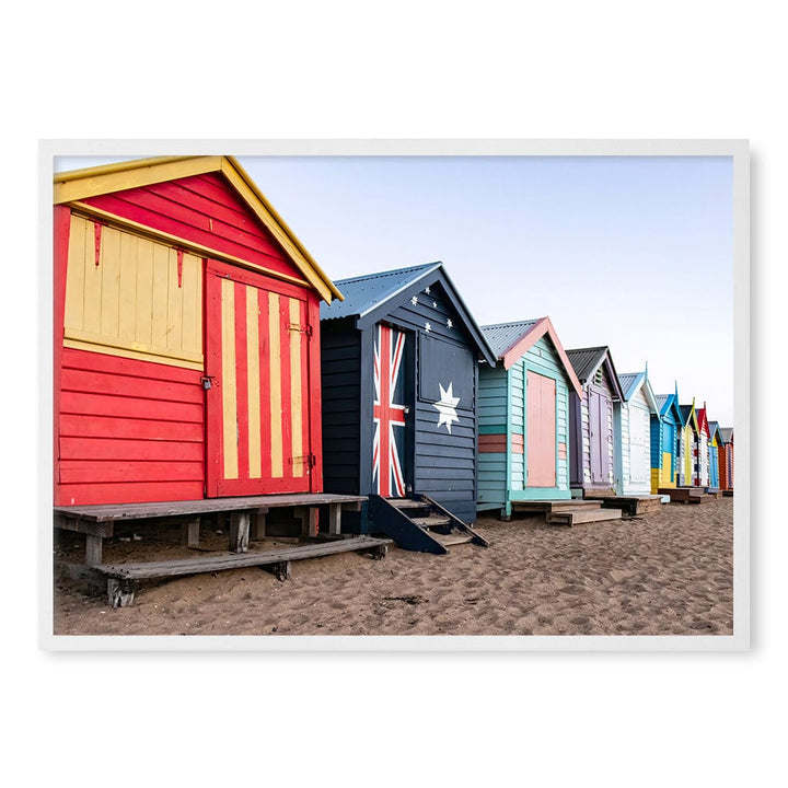 Beach Boxes Wall Art Print A1 (59.4 x 84.1cm) / Matte White Frame / No Border from our Australian Made Framed Wall Art, Prints & Posters collection by Profile Products (Australia) Pty Ltd