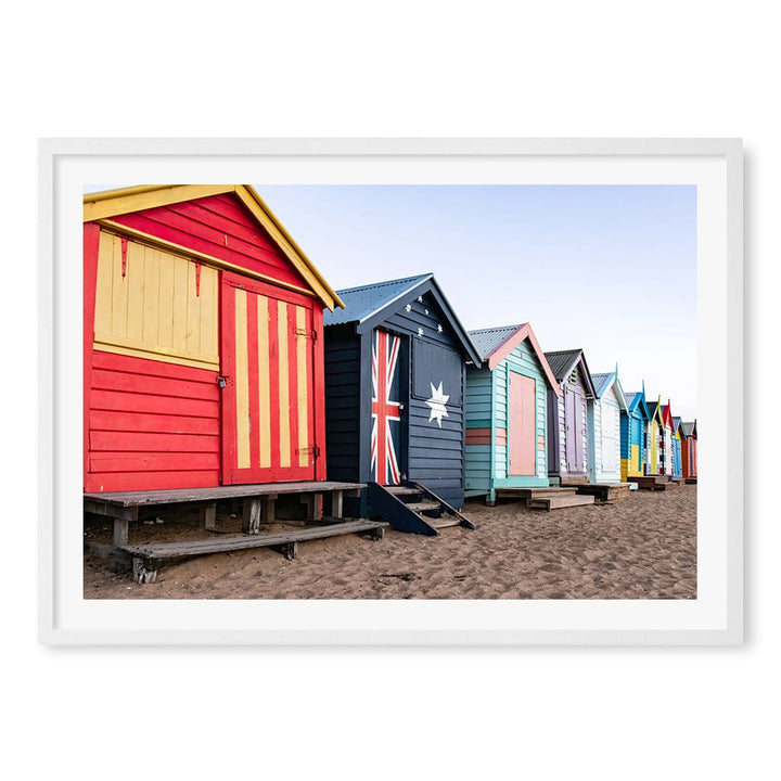 Beach Boxes Wall Art Print A1 (59.4 x 84.1cm) / Matte White Frame / White Border from our Australian Made Framed Wall Art, Prints & Posters collection by Profile Products (Australia) Pty Ltd