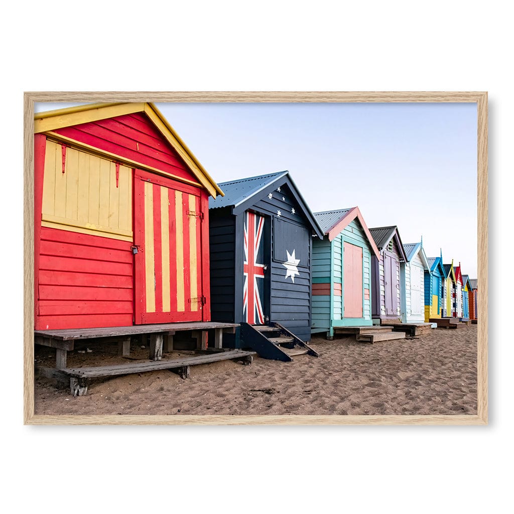 Beach Boxes Wall Art Print A1 (59.4 x 84.1cm) / Natural Oak Frame / No Border from our Australian Made Framed Wall Art, Prints & Posters collection by Profile Products (Australia) Pty Ltd