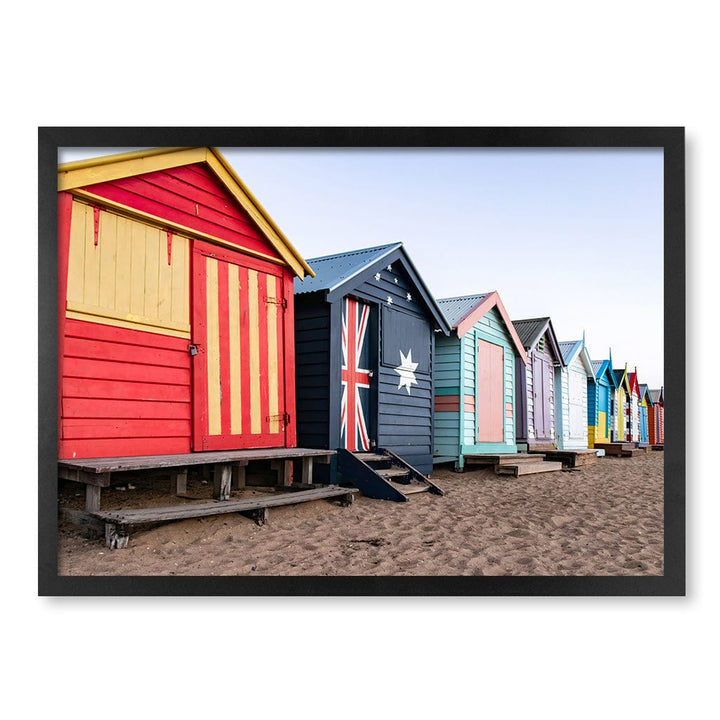 Beach Boxes Wall Art Print A2 (42 x 59.4cm) / Matte Black Frame / No Border from our Australian Made Framed Wall Art, Prints & Posters collection by Profile Products (Australia) Pty Ltd