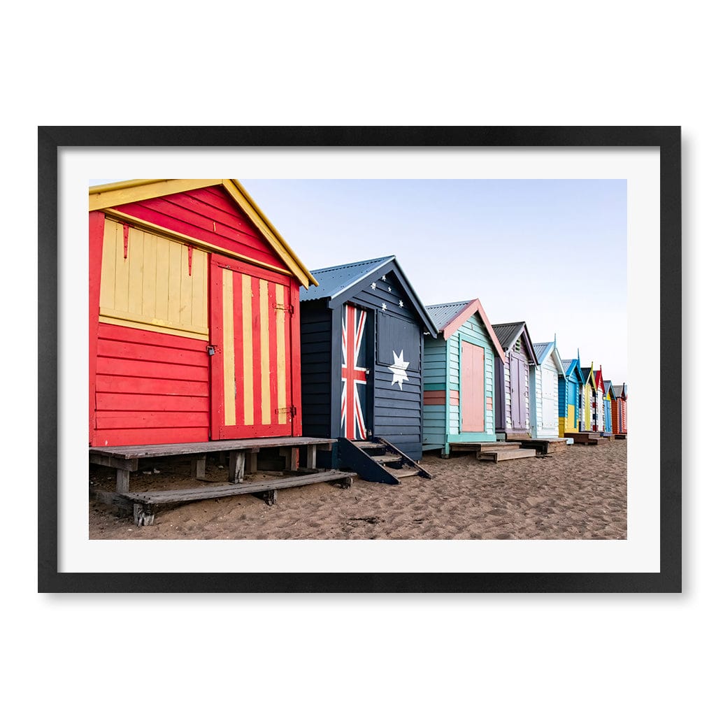 Beach Boxes Wall Art Print A2 (42 x 59.4cm) / Matte Black Frame / White Border from our Australian Made Framed Wall Art, Prints & Posters collection by Profile Products (Australia) Pty Ltd