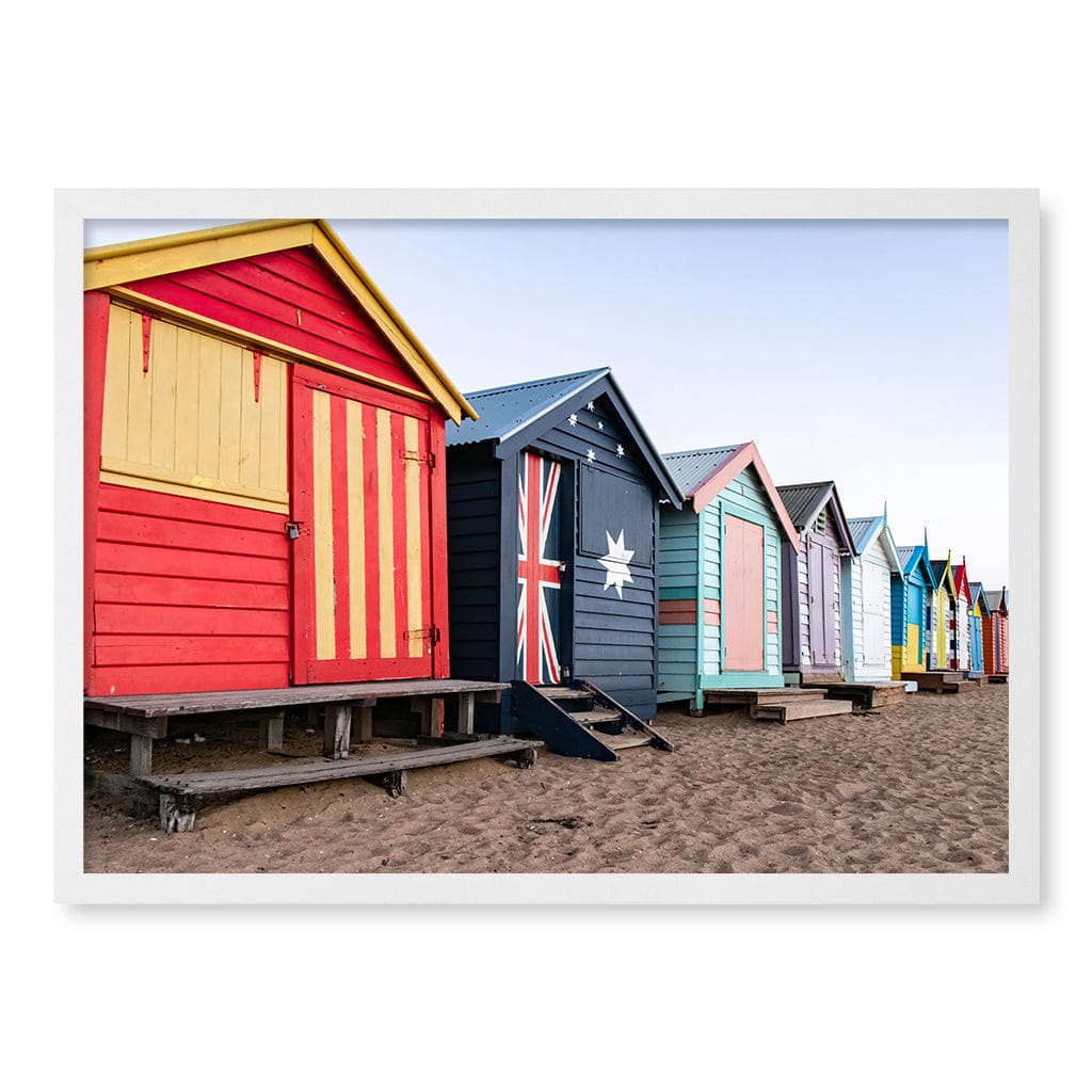 Beach Boxes Wall Art Print A2 (42 x 59.4cm) / Matte White Frame / No Border from our Australian Made Framed Wall Art, Prints & Posters collection by Profile Products (Australia) Pty Ltd