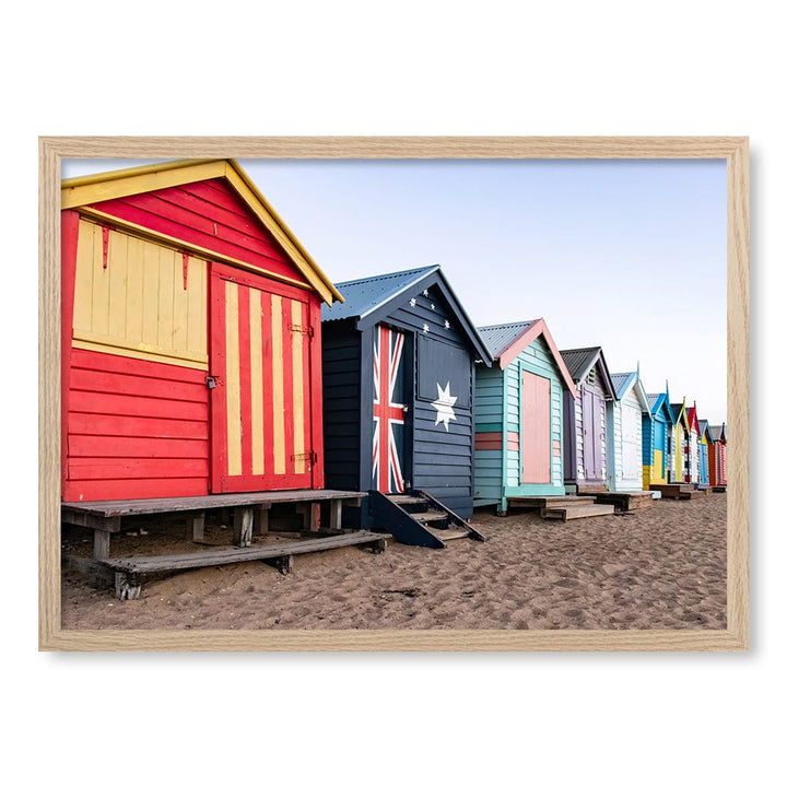 Beach Boxes Wall Art Print A2 (42 x 59.4cm) / Natural Oak Frame / No Border from our Australian Made Framed Wall Art, Prints & Posters collection by Profile Products (Australia) Pty Ltd