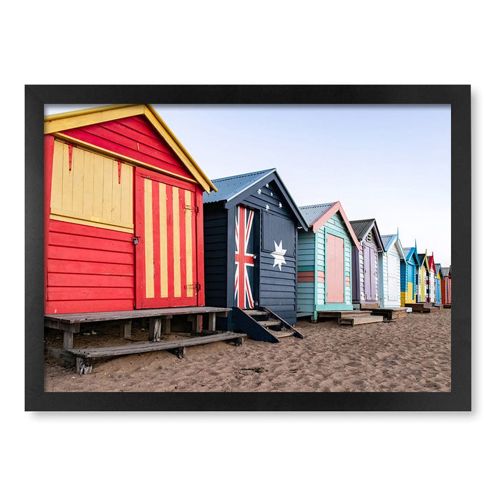Beach Boxes Wall Art Print A3 (29.7 x 42cm) / Matte Black Frame / No Border from our Australian Made Framed Wall Art, Prints & Posters collection by Profile Products (Australia) Pty Ltd