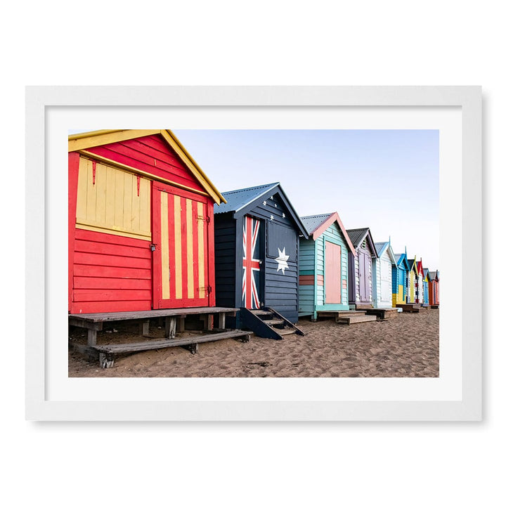 Beach Boxes Wall Art Print A3 (29.7 x 42cm) / Matte White Frame / White Border from our Australian Made Framed Wall Art, Prints & Posters collection by Profile Products (Australia) Pty Ltd