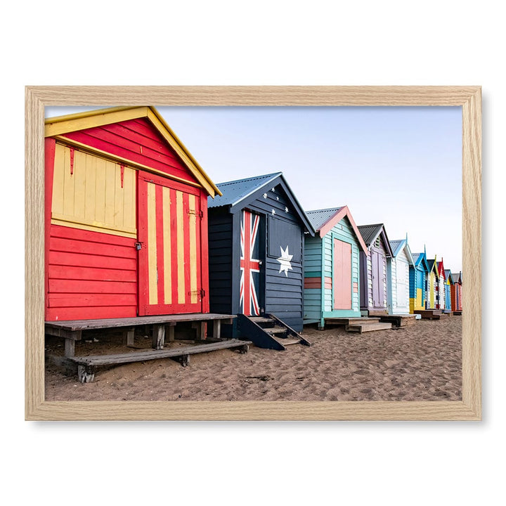 Beach Boxes Wall Art Print A3 (29.7 x 42cm) / Natural Oak Frame / No Border from our Australian Made Framed Wall Art, Prints & Posters collection by Profile Products (Australia) Pty Ltd