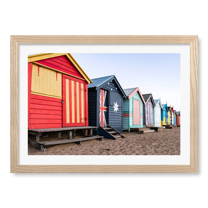 Beach Boxes Wall Art Print A3 (29.7 x 42cm) / Natural Oak Frame / White Border from our Australian Made Framed Wall Art, Prints & Posters collection by Profile Products (Australia) Pty Ltd