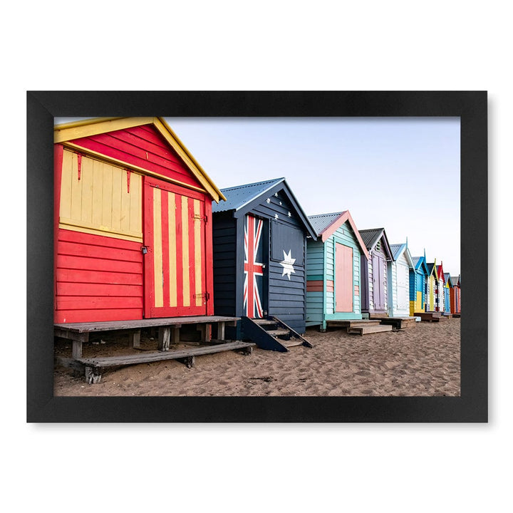 Beach Boxes Wall Art Print A4 (21 x 29.7cm) / Matte Black Frame / No Border from our Australian Made Framed Wall Art, Prints & Posters collection by Profile Products (Australia) Pty Ltd