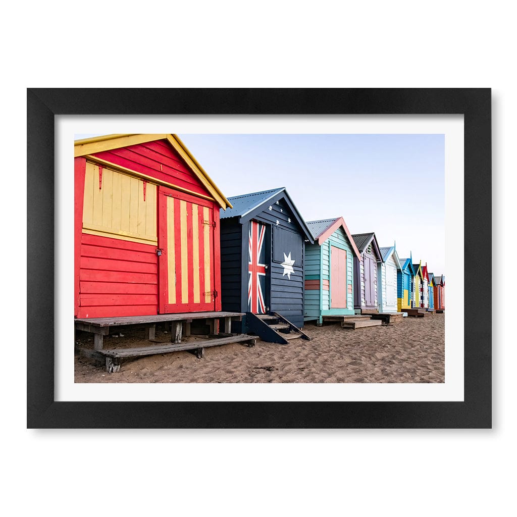 Beach Boxes Wall Art Print A4 (21 x 29.7cm) / Matte Black Frame / White Border from our Australian Made Framed Wall Art, Prints & Posters collection by Profile Products (Australia) Pty Ltd