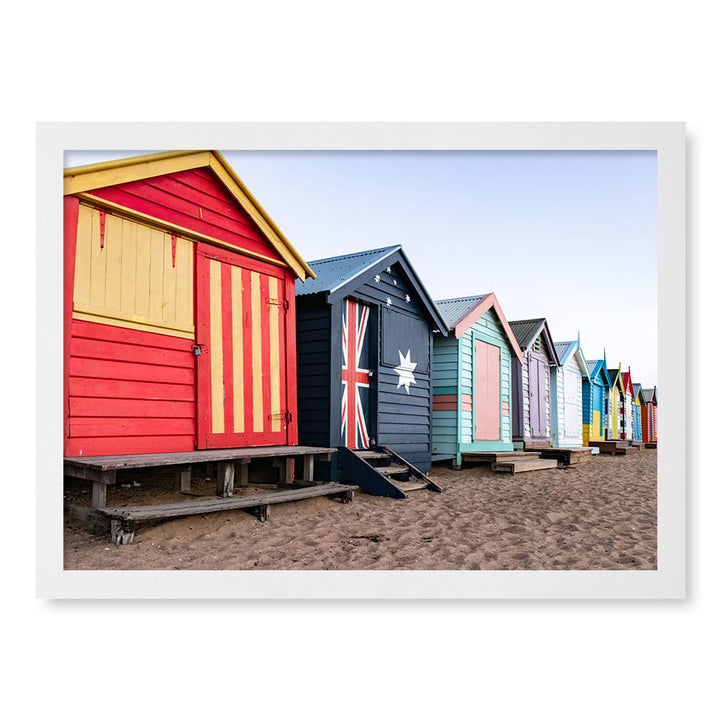 Beach Boxes Wall Art Print A4 (21 x 29.7cm) / Matte White Frame / No Border from our Australian Made Framed Wall Art, Prints & Posters collection by Profile Products (Australia) Pty Ltd