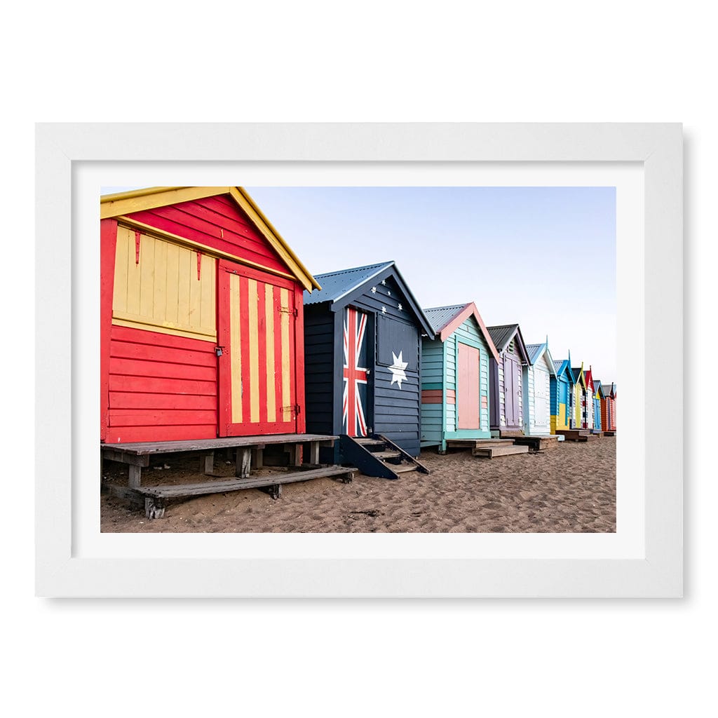 Beach Boxes Wall Art Print A4 (21 x 29.7cm) / Matte White Frame / White Border from our Australian Made Framed Wall Art, Prints & Posters collection by Profile Products (Australia) Pty Ltd