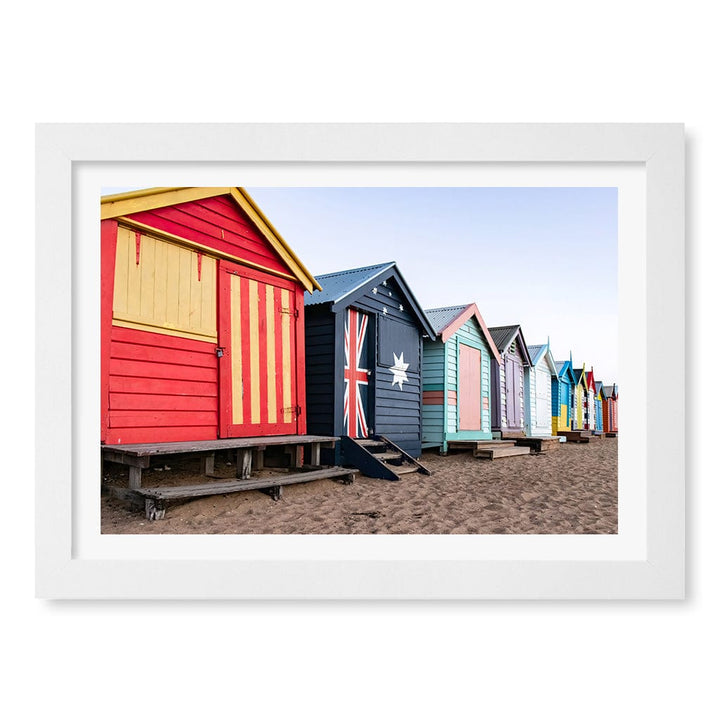 Beach Boxes Wall Art Print A4 (21 x 29.7cm) / Matte White Frame / White Border from our Australian Made Framed Wall Art, Prints & Posters collection by Profile Products (Australia) Pty Ltd