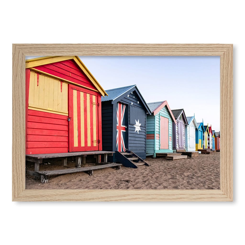 Beach Boxes Wall Art Print A4 (21 x 29.7cm) / Natural Oak Frame / No Border from our Australian Made Framed Wall Art, Prints & Posters collection by Profile Products (Australia) Pty Ltd