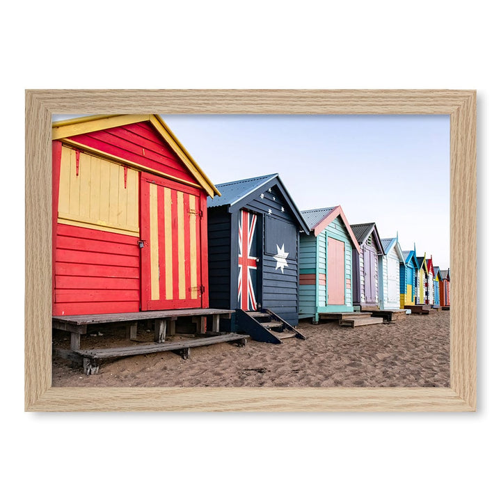 Beach Boxes Wall Art Print A4 (21 x 29.7cm) / Natural Oak Frame / No Border from our Australian Made Framed Wall Art, Prints & Posters collection by Profile Products (Australia) Pty Ltd