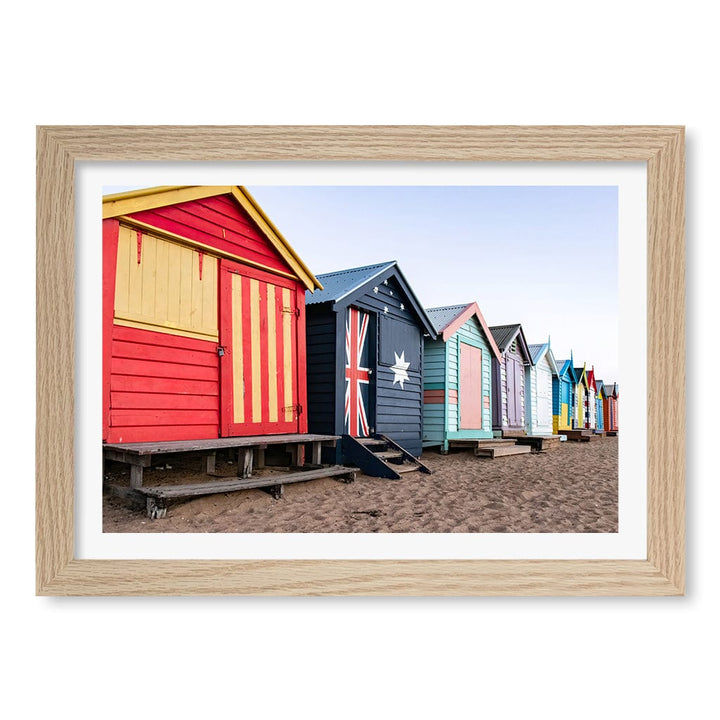 Beach Boxes Wall Art Print A4 (21 x 29.7cm) / Natural Oak Frame / White Border from our Australian Made Framed Wall Art, Prints & Posters collection by Profile Products (Australia) Pty Ltd