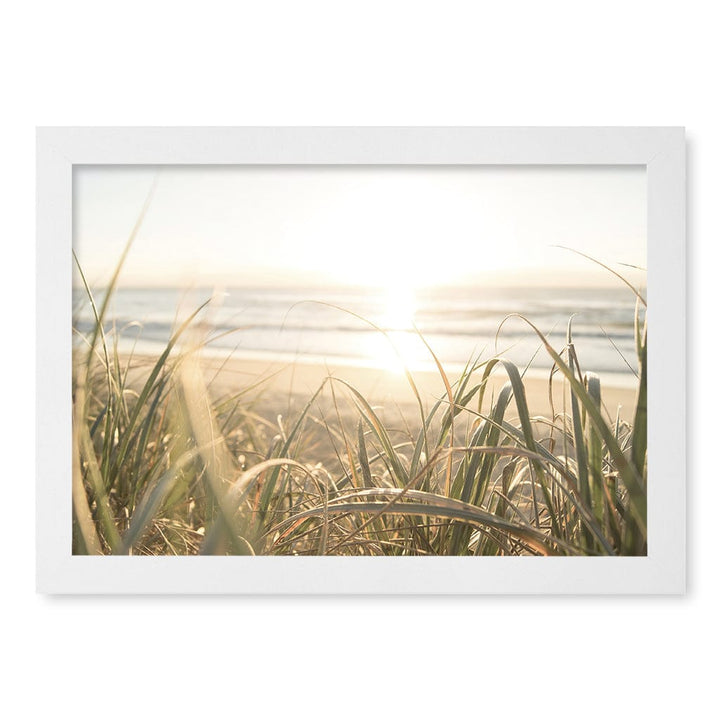 Beach Grass Sunset Wall Art Print A4 (21 x 29.7cm) / Matte White Frame / No Border from our Australian Made Framed Wall Art, Prints & Posters collection by Profile Products (Australia) Pty Ltd