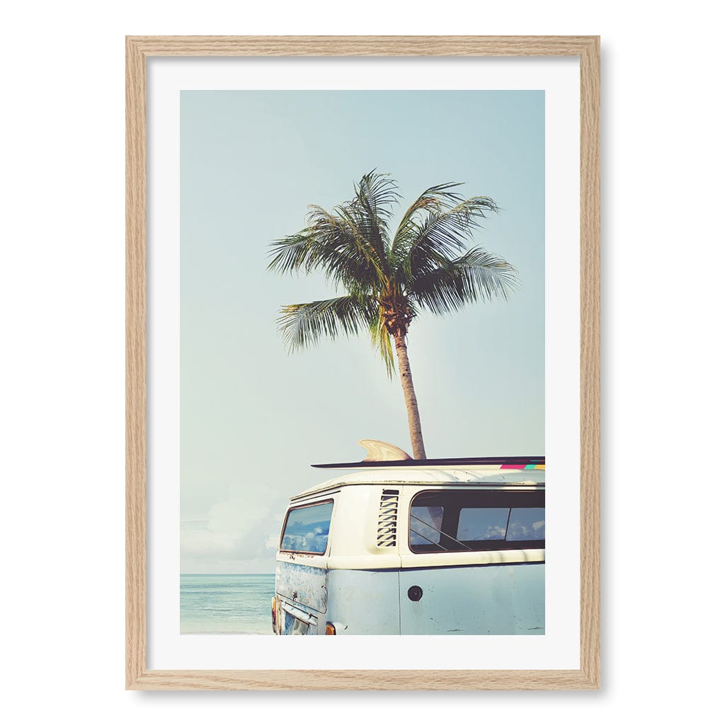 Beach Palm Kombi 1 Wall Art Print A2 (42 x 59.4cm) / Natural Oak Frame / White Border from our Australian Made Framed Wall Art, Prints & Posters collection by Profile Products (Australia) Pty Ltd