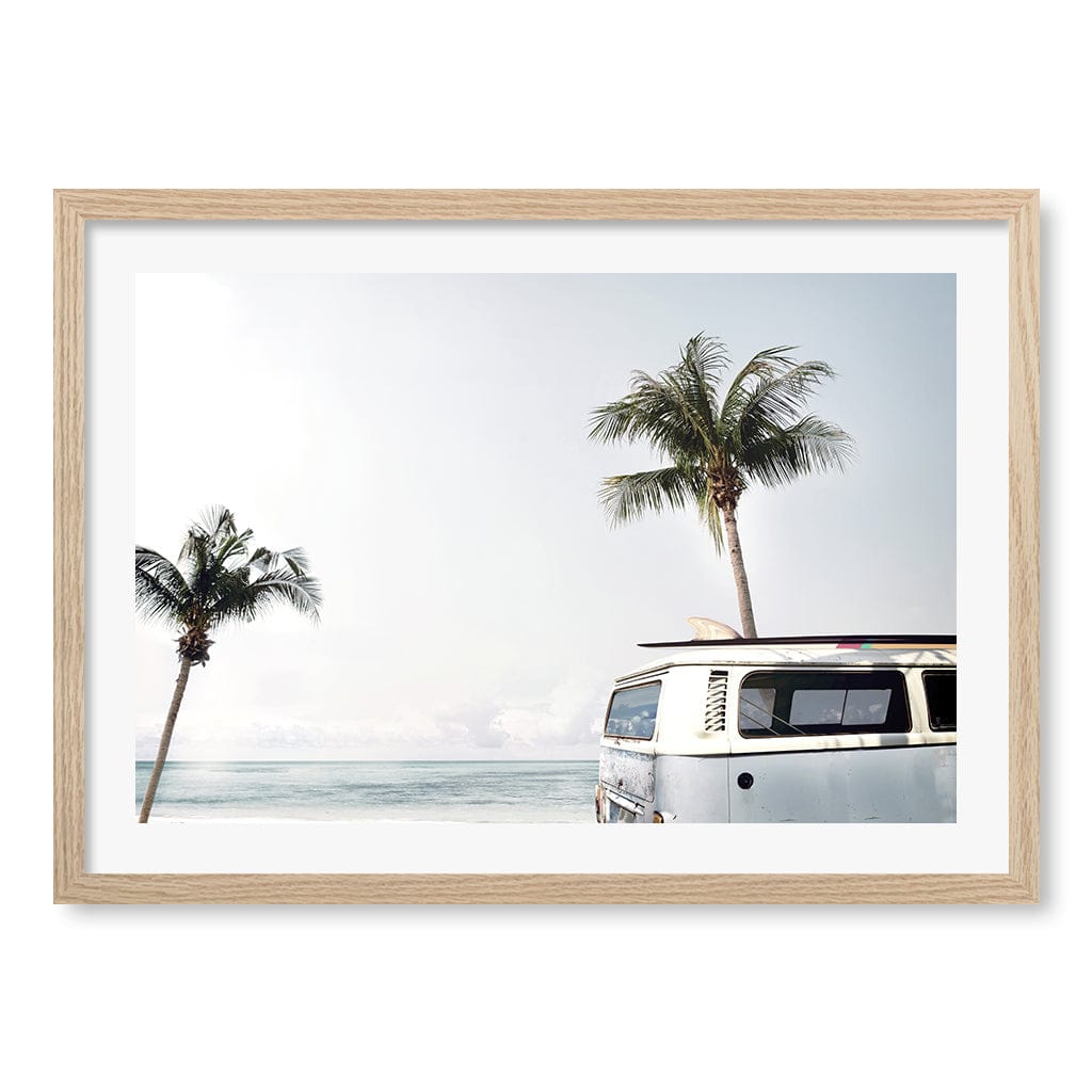 Beach Palm Kombi 2 Wall Art Print A2 (42 x 59.4cm) / Natural Oak Frame / White Border from our Australian Made Framed Wall Art, Prints & Posters collection by Profile Products (Australia) Pty Ltd