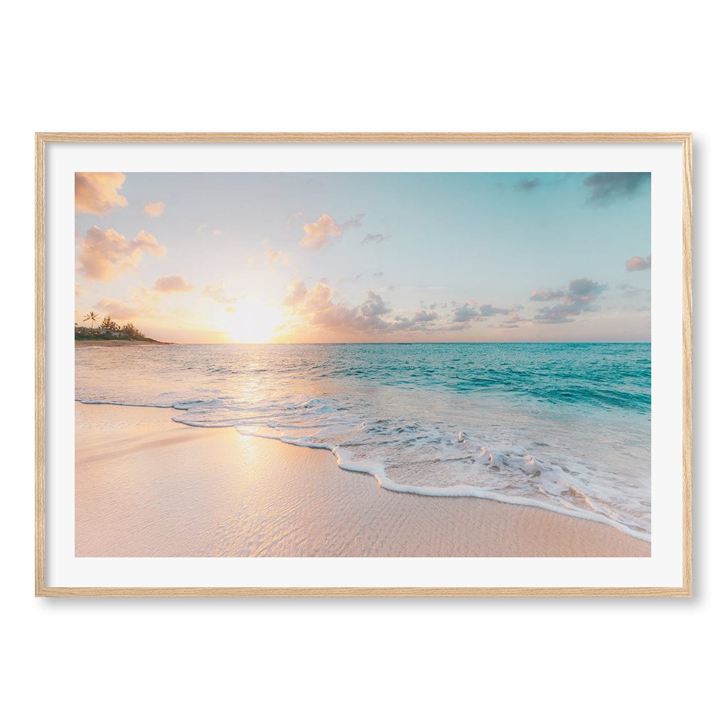 Beach Sunrise Wall Art Print A0 (84.1 x 118.9cm) / Natural Oak Frame / White Border from our Australian Made Framed Wall Art, Prints &amp; Posters collection by Profile Products (Australia) Pty Ltd