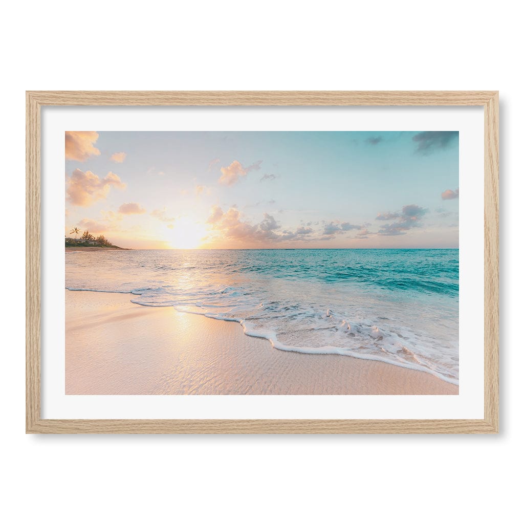Beach Sunrise Wall Art Print A2 (42 x 59.4cm) / Natural Oak Frame / White Border from our Australian Made Framed Wall Art, Prints & Posters collection by Profile Products (Australia) Pty Ltd