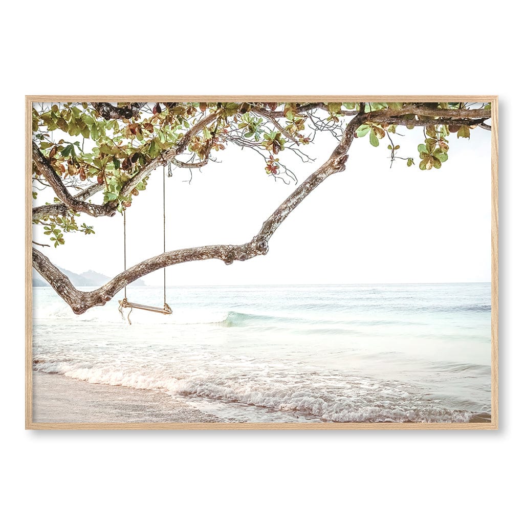 Beach Swing Dreams Wall Art Print A0 (84.1 x 118.9cm) / Natural Oak Frame / No Border from our Australian Made Framed Wall Art, Prints & Posters collection by Profile Products (Australia) Pty Ltd
