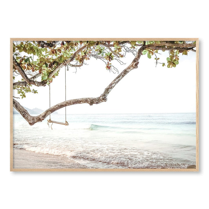 Beach Swing Dreams Wall Art Print A0 (84.1 x 118.9cm) / Natural Oak Frame / No Border from our Australian Made Framed Wall Art, Prints & Posters collection by Profile Products (Australia) Pty Ltd