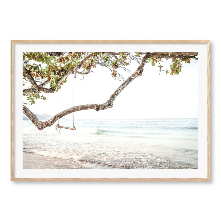 Beach Swing Dreams Wall Art Print A0 (84.1 x 118.9cm) / Natural Oak Frame / White Border from our Australian Made Framed Wall Art, Prints & Posters collection by Profile Products (Australia) Pty Ltd