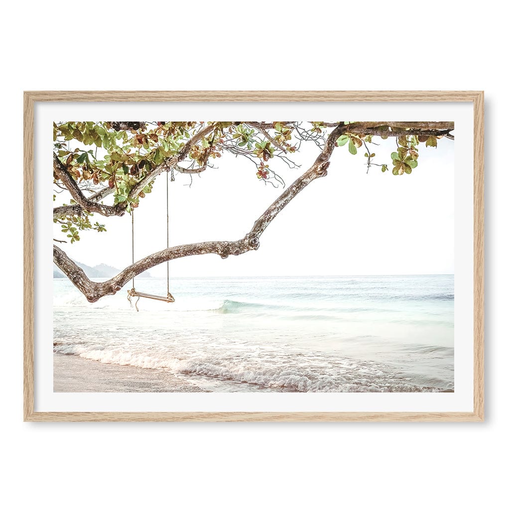 Beach Swing Dreams Wall Art Print A1 (59.4 x 84.1cm) / Natural Oak Frame / White Border from our Australian Made Framed Wall Art, Prints & Posters collection by Profile Products (Australia) Pty Ltd