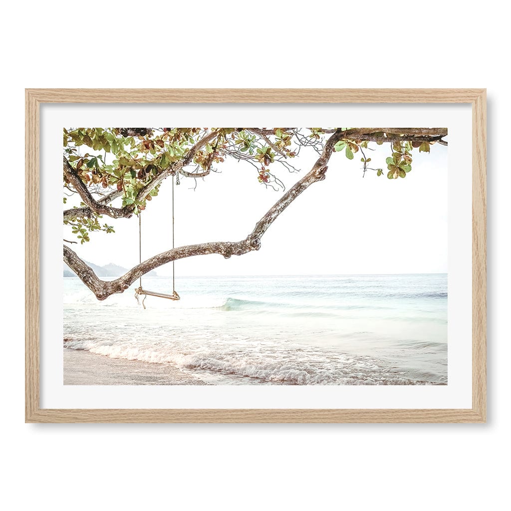 Beach Swing Dreams Wall Art Print A2 (42 x 59.4cm) / Natural Oak Frame / White Border from our Australian Made Framed Wall Art, Prints & Posters collection by Profile Products (Australia) Pty Ltd