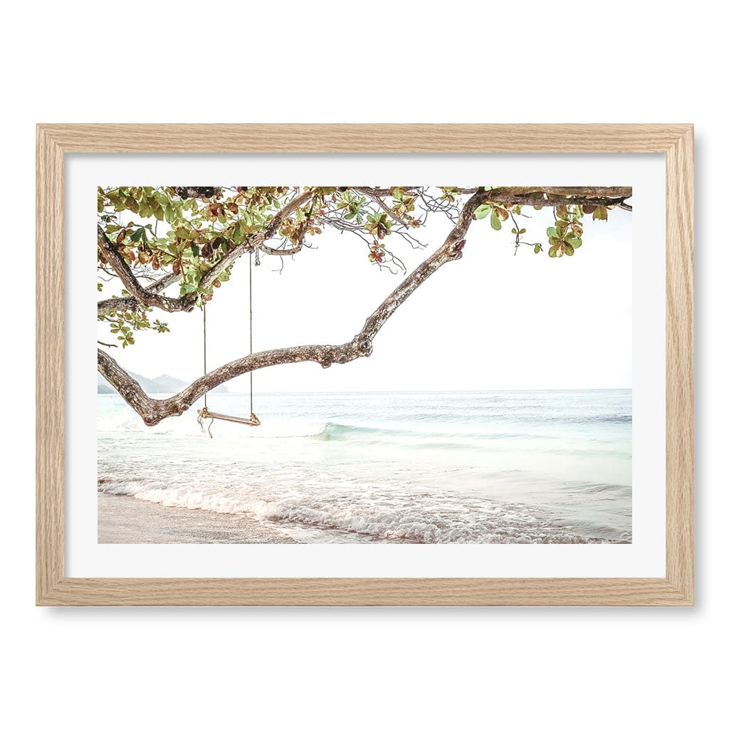 Beach Swing Dreams Wall Art Print A3 (29.7 x 42cm) / Natural Oak Frame / White Border from our Australian Made Framed Wall Art, Prints & Posters collection by Profile Products (Australia) Pty Ltd