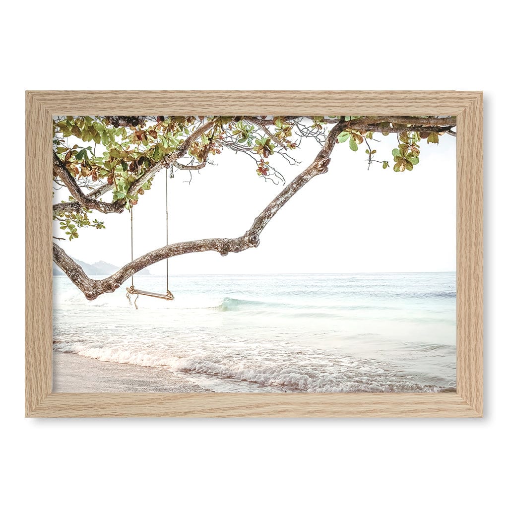 Beach Swing Dreams Wall Art Print A4 (21 x 29.7cm) / Natural Oak Frame / No Border from our Australian Made Framed Wall Art, Prints & Posters collection by Profile Products (Australia) Pty Ltd