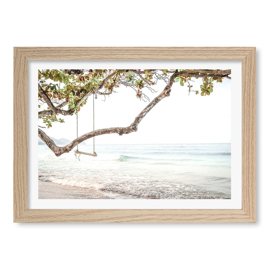 Beach Swing Dreams Wall Art Print A4 (21 x 29.7cm) / Natural Oak Frame / White Border from our Australian Made Framed Wall Art, Prints & Posters collection by Profile Products (Australia) Pty Ltd