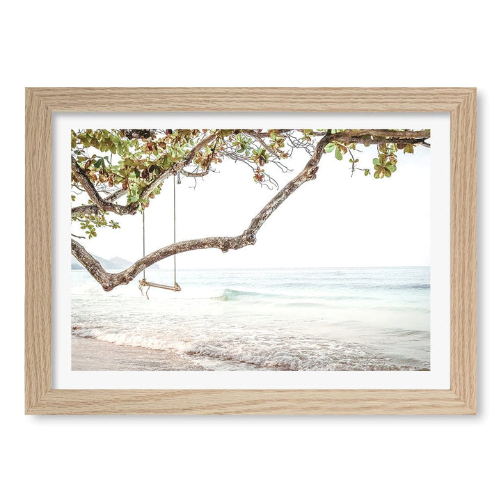 Beach Swing Dreams Wall Art Print A4 (21 x 29.7cm) / Natural Oak Frame / White Border from our Australian Made Framed Wall Art, Prints & Posters collection by Profile Products (Australia) Pty Ltd