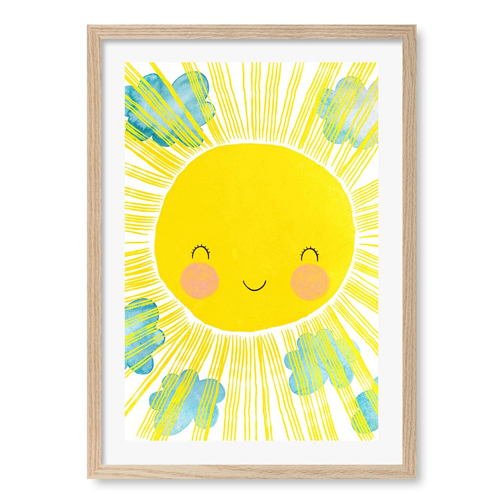 Blissful Sunny Smile Kids Wall Art Print A2 (42 x 59.4cm) / Natural Oak Frame / White Border from our Australian Made Framed Wall Art, Prints & Posters collection by Profile Products (Australia) Pty Ltd