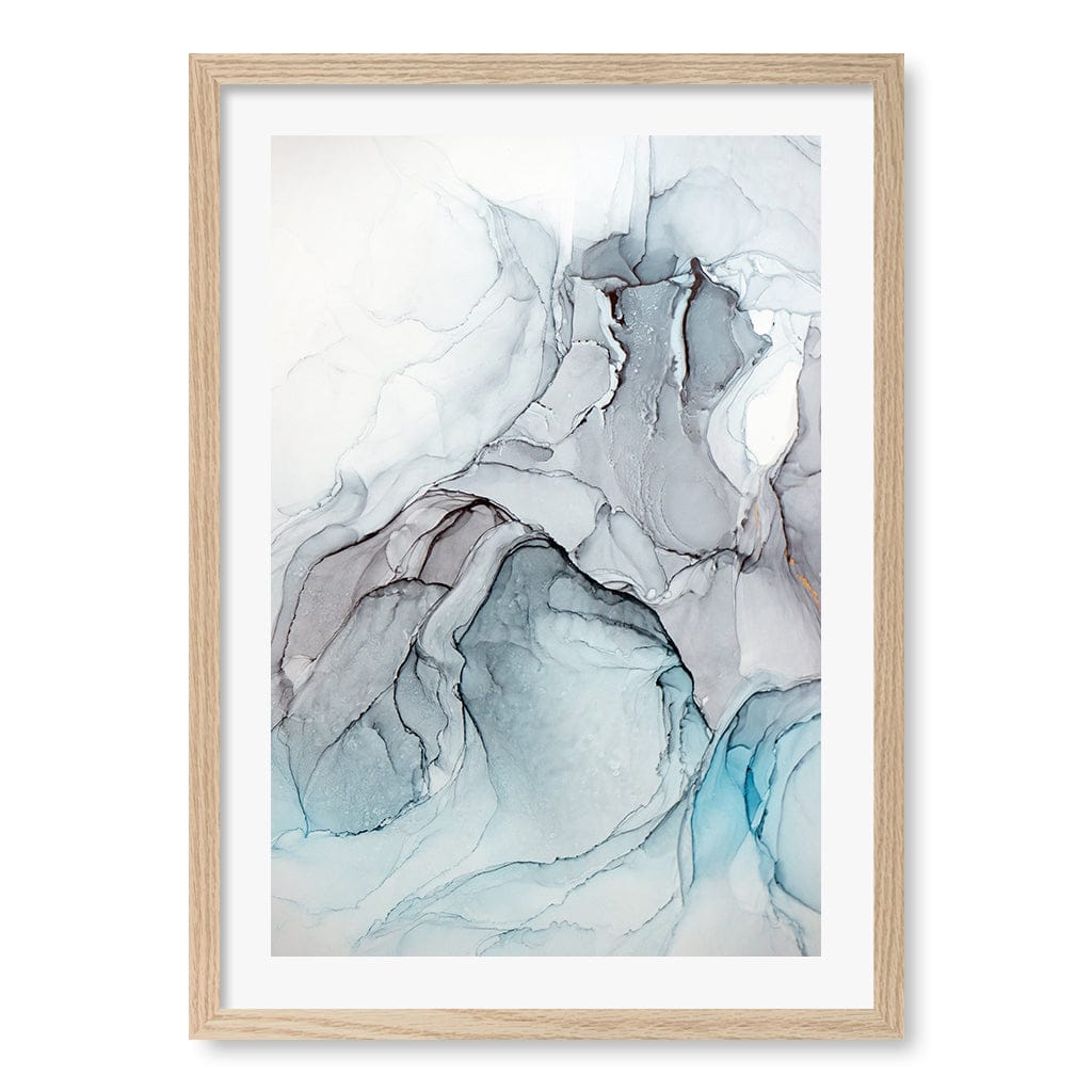 Blue Black Abstract Ink Part 1 Wall Art Print A2 (42 x 59.4cm) / Natural Oak Frame / White Border from our Australian Made Framed Wall Art, Prints & Posters collection by Profile Australia